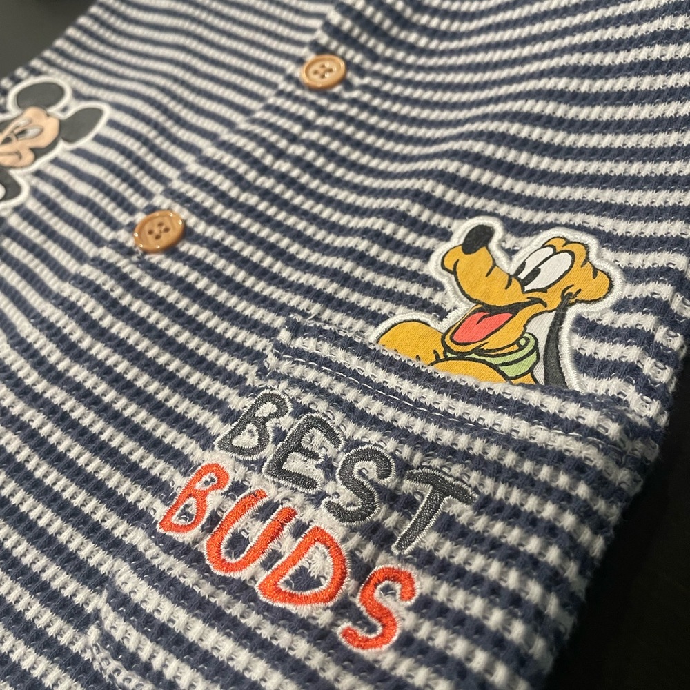 Disney Baby Romper with Mickey and Pluto, Ribbed Striped 3/6M - Picture 4 of 5